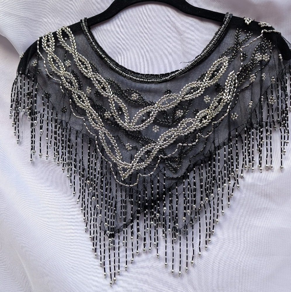 Elegant Black and Silver Beaded Scarf